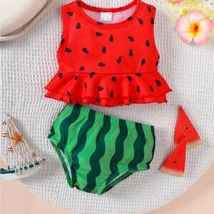 Watermelon toddler girls two piece swimsuit - Red and Green 3-4T